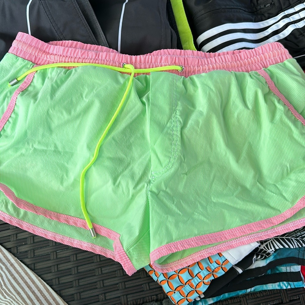 Mr .Turk green and pink swim trunks